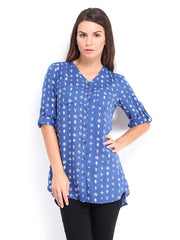 People Women Blue Printed Shirt