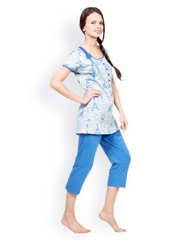 Private Lives Blue Printed Nightdress