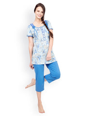 Private Lives Blue Printed Nightdress