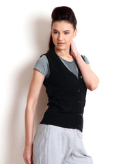 Puma Women Black Knit Sleeveless Cardigan