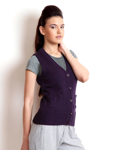 Puma Women Purple Knit Sleeveless Cardigan