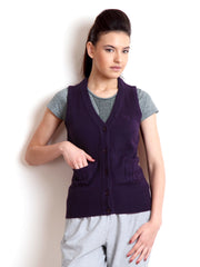 Puma Women Purple Knit Sleeveless Cardigan