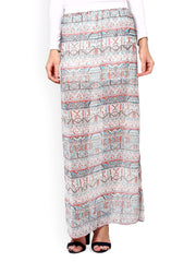 RIDRESS White Printed Sheer Maxi Skirt