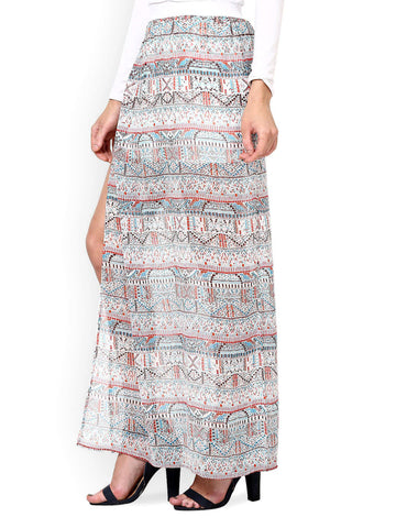 RIDRESS White Printed Sheer Maxi Skirt