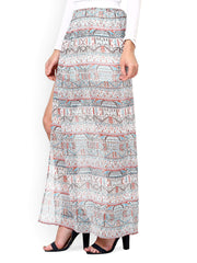 RIDRESS White Printed Sheer Maxi Skirt