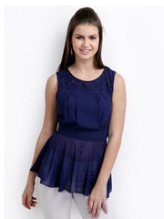 RIDRESS Women Navy Blue Peplum Top