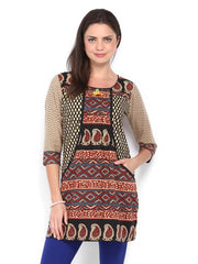 Rain &amp; Rainbow Beige &amp; Black Printed Kurta