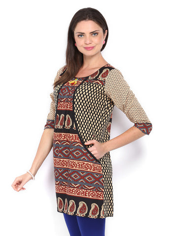 Rain &amp; Rainbow Beige &amp; Black Printed Kurta