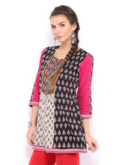 Rain &amp; Rainbow Black &amp; Beige Printed Anarkali Kurta