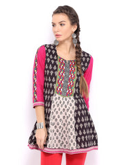 Rain &amp; Rainbow Black &amp; Beige Printed Anarkali Kurta