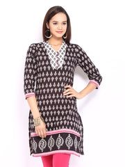 Rain &amp; Rainbow Black &amp; Beige Printed Kurta