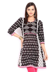 Rain &amp; Rainbow Black &amp; Beige Printed Kurta