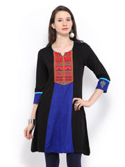 Rain &amp; Rainbow Women Black &amp; Blue Kurta