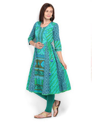 Rain &amp; Rainbow Blue &amp; Green Printed Anarkali Kurta