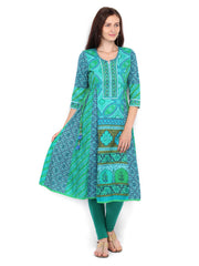 Rain &amp; Rainbow Blue &amp; Green Printed Anarkali Kurta