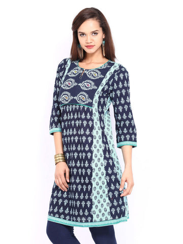 Rain &amp; Rainbow Blue &amp; Navy Printed Kurta