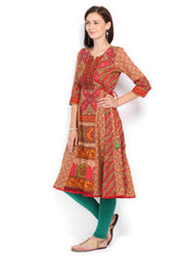 Rain &amp; Rainbow Brown &amp; Maroon Printed Anarkali Kurta