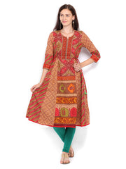 Rain &amp; Rainbow Brown &amp; Maroon Printed Anarkali Kurta
