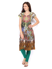 Rain &amp; Rainbow Brown Printed Anarkali Kurta