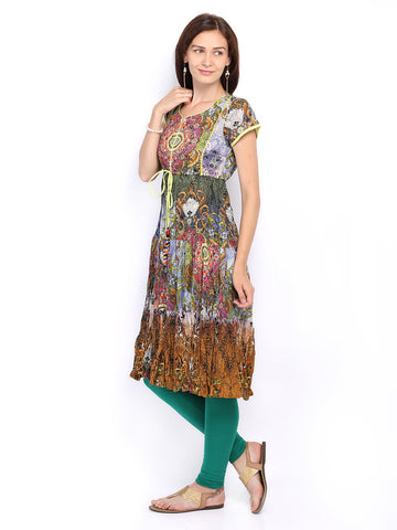 Rain &amp; Rainbow Brown Printed Anarkali Kurta