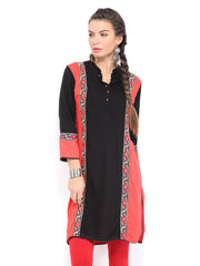 Rain &amp; Rainbow Coral Pink &amp; Black Kurta