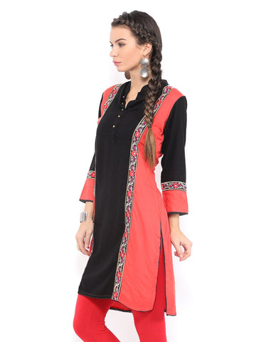 Rain &amp; Rainbow Coral Pink &amp; Black Kurta