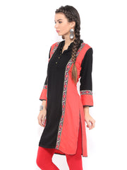 Rain &amp; Rainbow Coral Pink &amp; Black Kurta