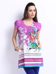 Rain &amp; Rainbow Purple &amp; White Printed Kurta