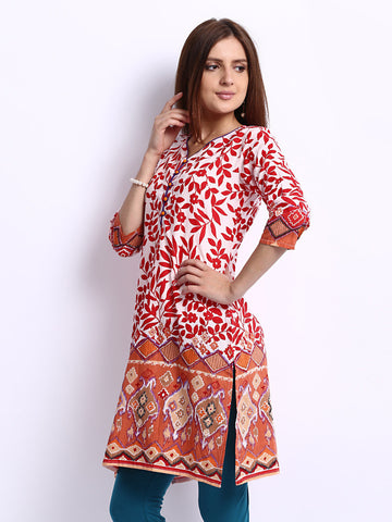 Rain &amp; Rainbow Women Peach Coloured Printed Kurta