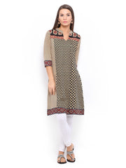Rain &amp; Rainbow Women Black &amp; Beige Printed Kurta