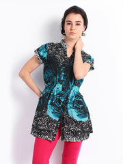 Rain &amp; Rainbow Women Black &amp; Blue Printed Tunic