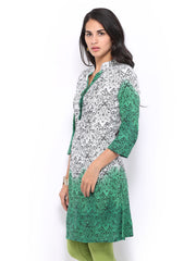 Rain &amp; Rainbow Women Green &amp; White Printed Kurta