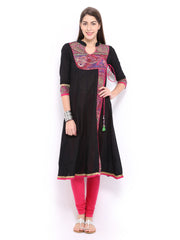 Rain &amp; Rainbow Women Black  Pink Anarkali Kurta