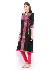 Rain &amp; Rainbow Women Black  Pink Anarkali Kurta