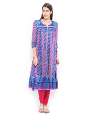 Rain &amp; Rainbow Women Blue &amp; Pink Printed Anarkali Kurta