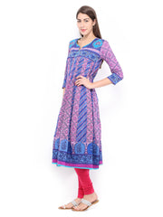 Rain &amp; Rainbow Women Blue &amp; Pink Printed Anarkali Kurta