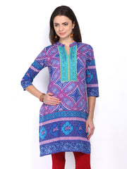 Rain &amp; Rainbow Women Blue &amp; Purple Printed Kurta