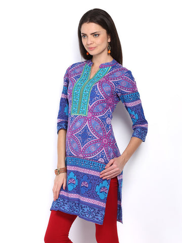 Rain &amp; Rainbow Women Blue &amp; Purple Printed Kurta