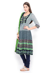 Rain &amp; Rainbow Women Blue Printed Anarkali Churidar Kurta with Dupatta