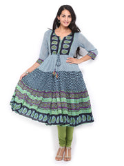 Rain &amp; Rainbow Women Blue Printed Anarkali Kurta