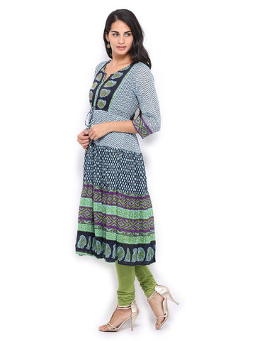 Rain &amp; Rainbow Women Blue Printed Anarkali Kurta