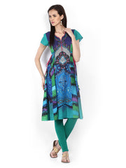 Rain &amp; Rainbow Women Blue Printed Anarkali Kurta