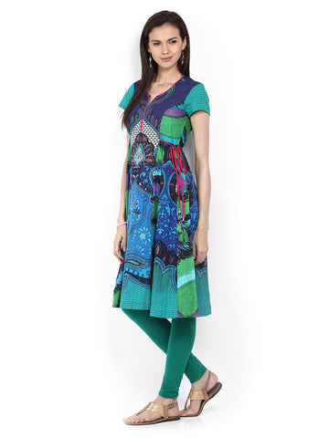 Rain &amp; Rainbow Women Blue Printed Anarkali Kurta