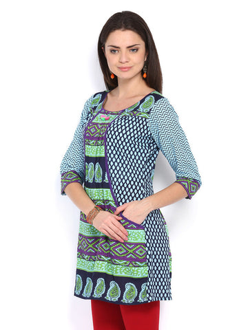 Rain &amp; Rainbow Women Blue Printed Kurta