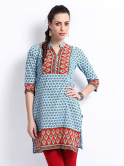 Rain &amp; Rainbow Women Blue Printed Kurta