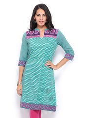 Rain &amp; Rainbow Women Green Printed Kurta