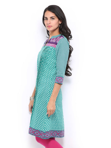 Rain &amp; Rainbow Women Green Printed Kurta