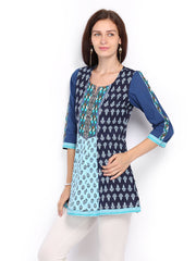 Rain &amp; Rainbow Women Blue Printed Kurti