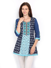 Rain &amp; Rainbow Women Blue Printed Kurti
