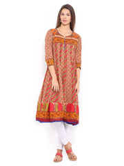 Rain &amp; Rainbow Women Brown &amp; Beige Printed Anarkali Kurta